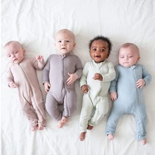 2022 Baby Romper Bamboo Fiber Baby Boy Girl Clothes Newborn Zipper Footies Jumpsuit Solid Long-Sleeve Baby Clothing 0-24M