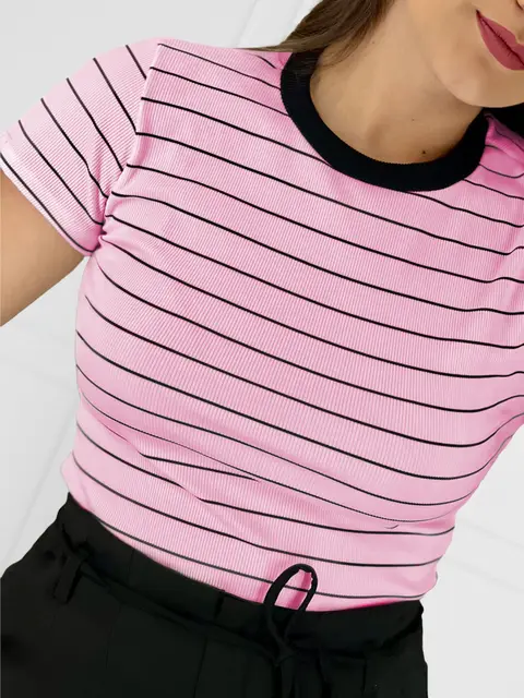 Blogger Striped T-shirt Summer Summer Casual Summer Summer Fast Shipping Free Shipping Comfortable Knitted Casual 1