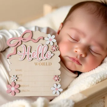 Cartello 'Hello World' per Neonati, Scheda 'She's Here', Annuncio Creativo di Nascita, Accessori per Fotografia Neonatale