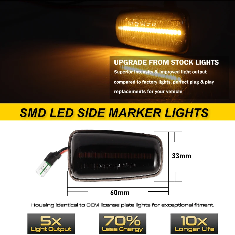 2Pcs Dynamic Side Marker Light Turn Signal Lamp LED Flashing For Peugeot 306 106
