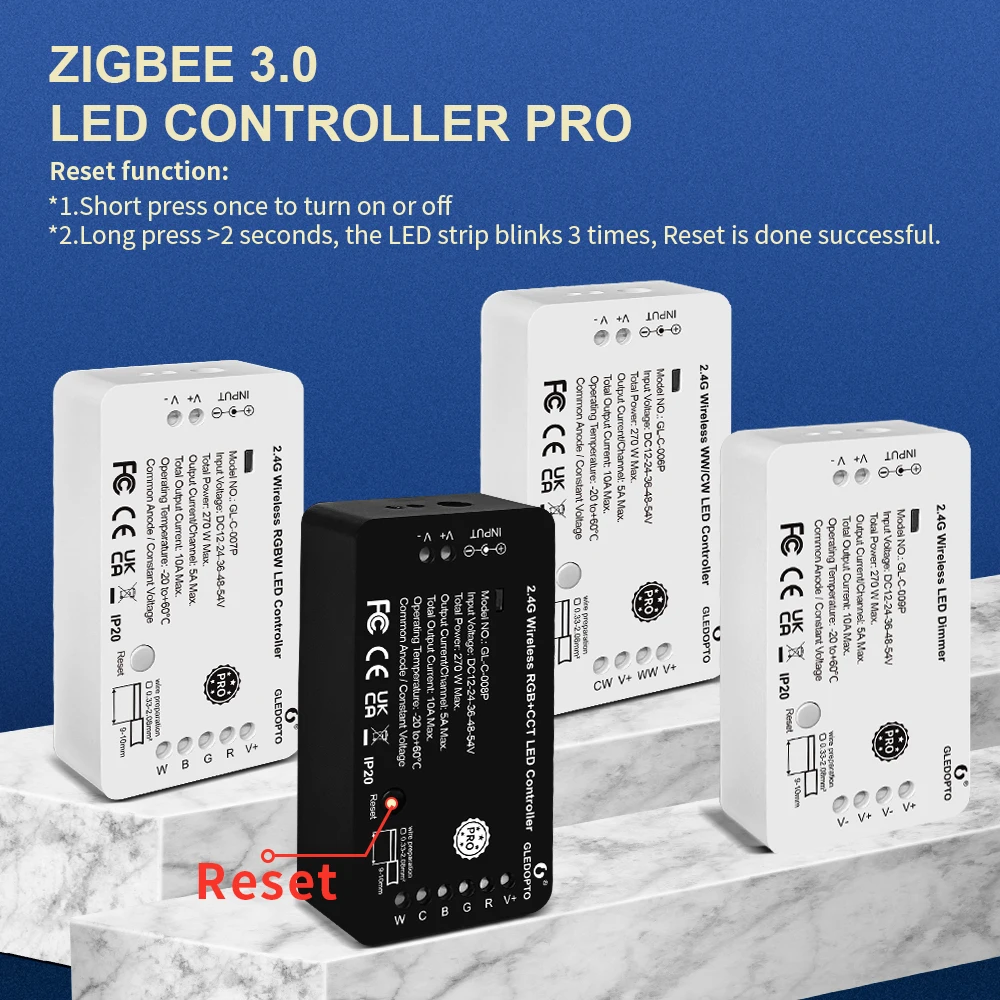 GLEDOPTO Zigbee 3.0 Smart LED Strip Controller Reset Key RGBCCT Pro Compatible with Tuya SmartThings App Voice RF Remote Control