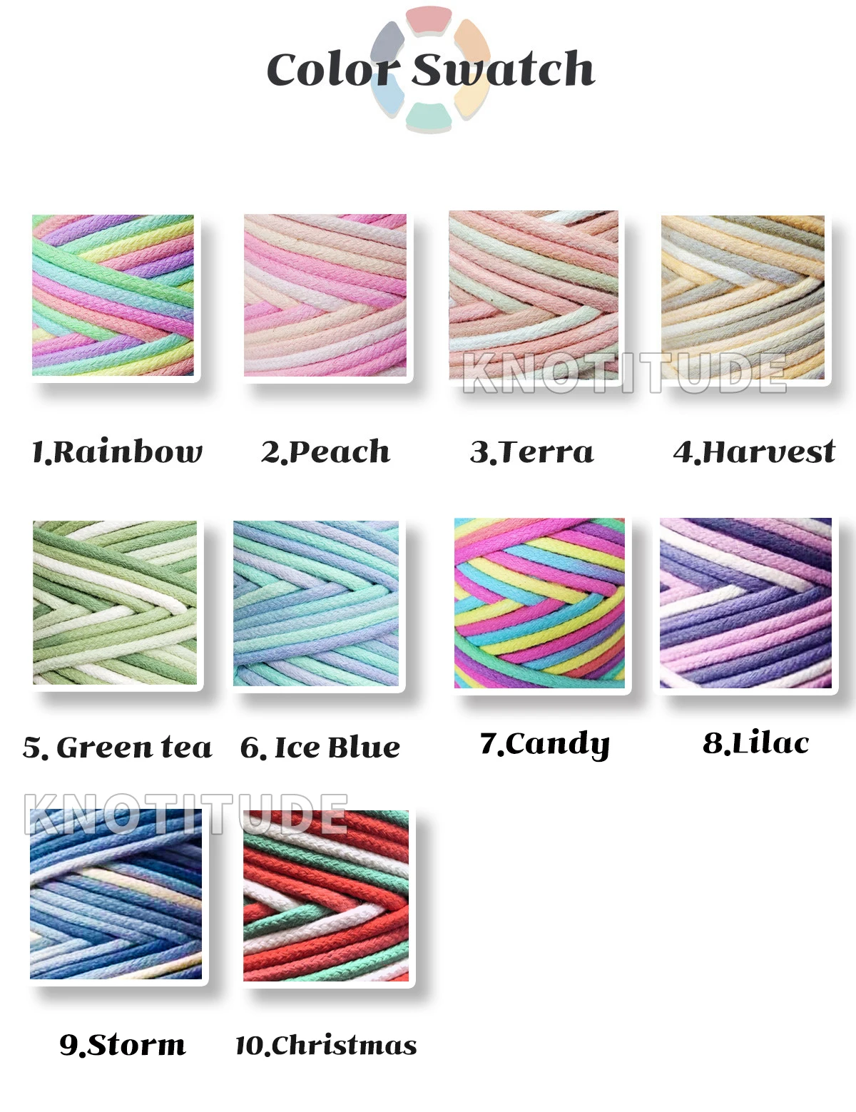 KNOTITUDE MINI Variegated Macrame Cotton Braid Cord 5.0mm x 5meters Key Ring Making Cord 2