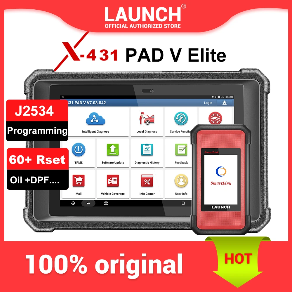 Outil de Reprogrammation LAUNCH X431 Pad V Elite J2534, Codage ECU en Ligne, Scanner de Diagnostic de Topologie, 50 + Services rapDuty Truck
