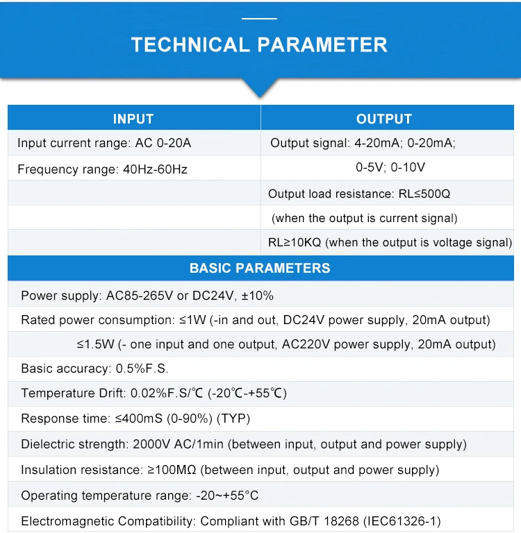 AC Current Transmitters 220VAC Power Supply 1000V AC Voltage Transducer Sensor 0