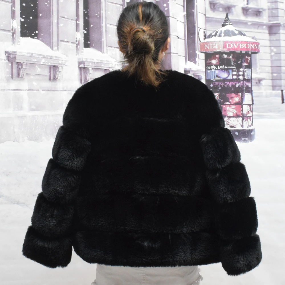 Manteau court en fausse fourrure multicolore pour femme, de haute qualité, peut être fait sur commande, collection hiver 2022