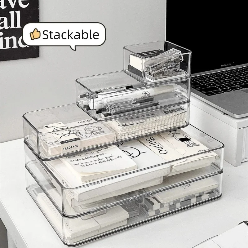 4/7PCS Clear Desk Drawer Organizers Set Plastic Bathroom Storage Makeup Organizer Transparent Storage Box Bins Kitchen Gadget