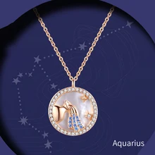  Astrology Charm Mother of Pearl Shell Rose Gold Constellations Pendant 12 Horoscope Zodiac Necklace Jewelry Silver 925 Sterling 