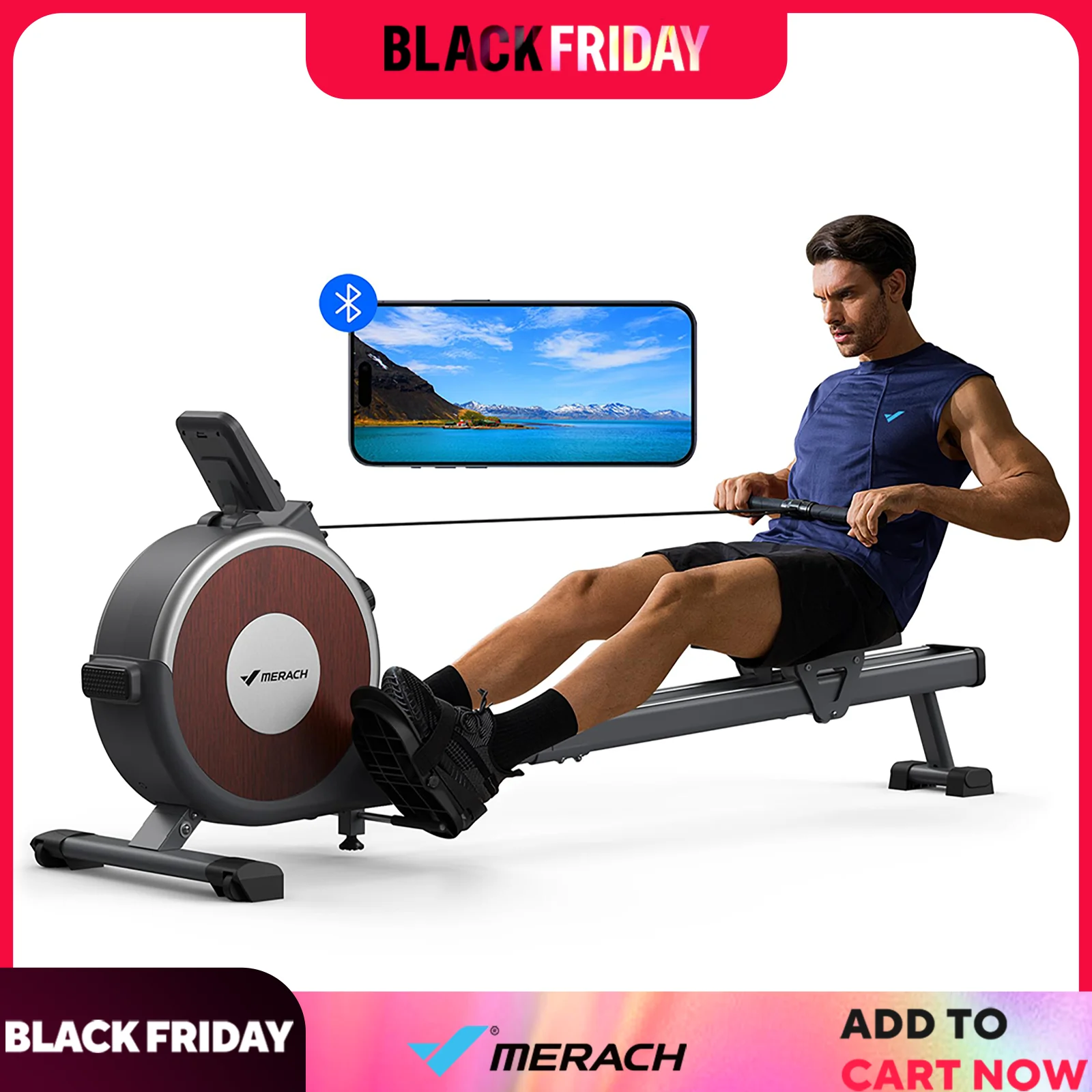 MERACH Rowing Machine Magnetic Rower Machine for Home 16 Levels of Quiet Resistance Dual Slide Rail Max 350lb Weight Capacity