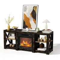 Fireplace TV Stand for up to 70 inch TVs, Farmhouse Entertainment Center with Electric Fireplace Heater & Adjustable Shelves, Fi 6
