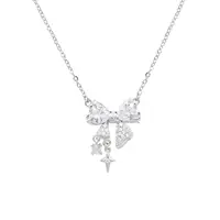 Sweet Pink Bow Necklace Ladies Fashion Sparkling Rhinestone Star Shape Pendant Clavicle Chain Delicate Wedding Accesories - Image 5