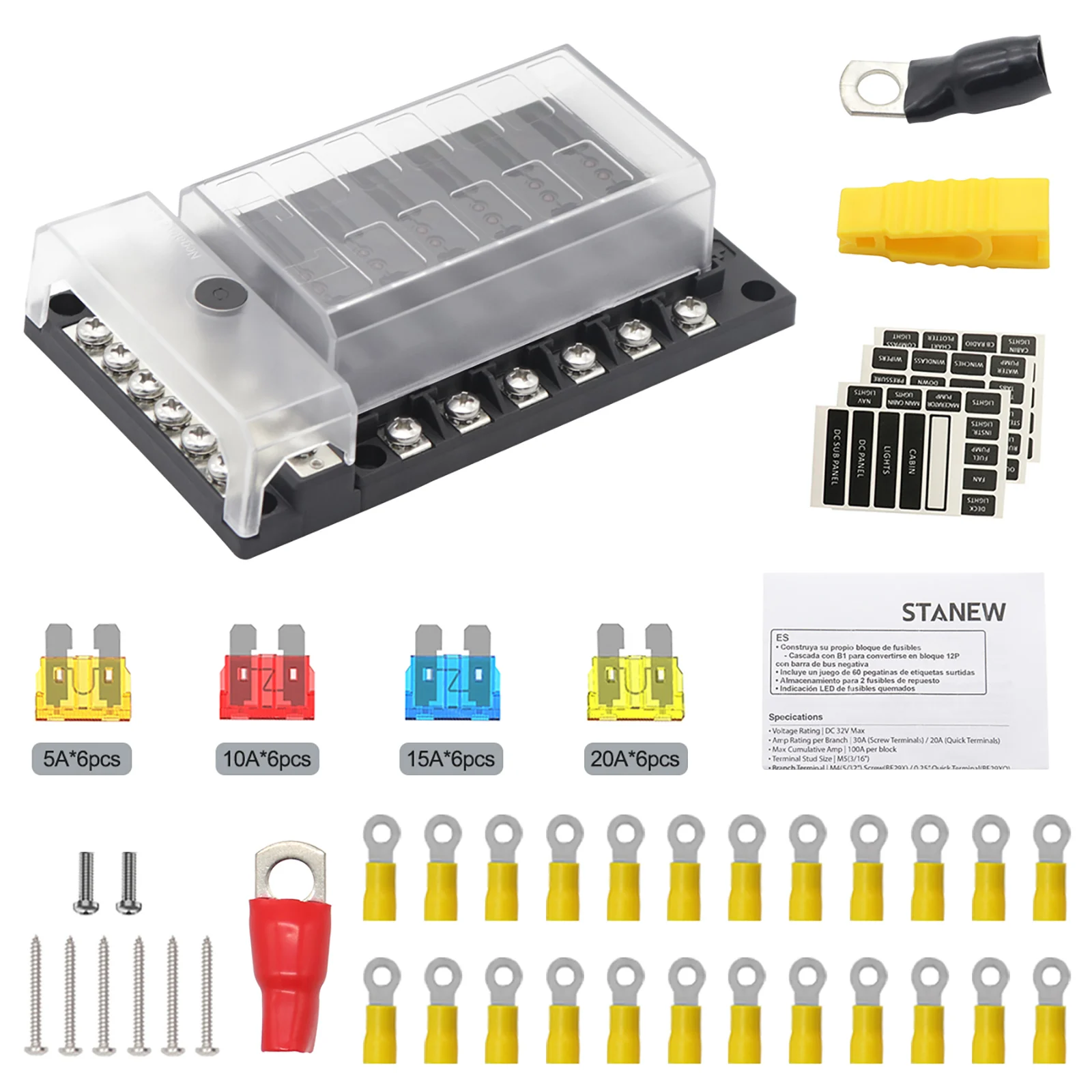 Dc 12V-32V 6/12 Vie Atp/Atc/Ato Blade Fuse Box Block Holder Kit Set Con Indicatore Led Barra Bus Modulare Impermeabile Marina Automatica