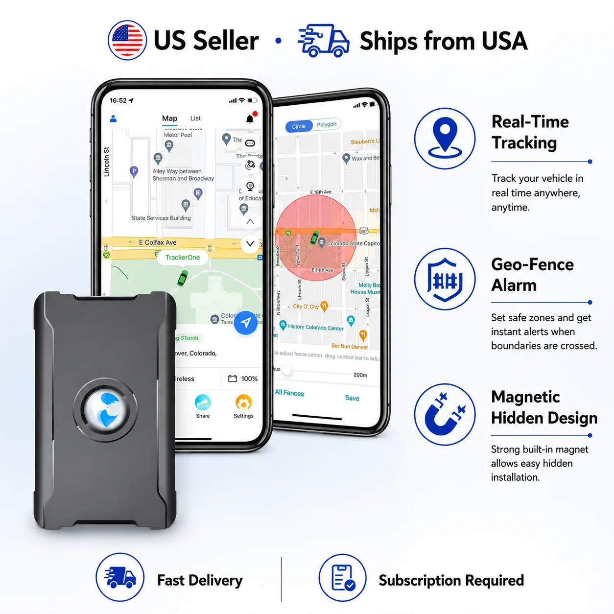4G LTE GPS Tracker for Car, US Seller Magnetic Hidden Vehicle Locator, Real-Time Global Tracking App, Long Battery Life, Geo-Fence Alerts, Subscription Required 1