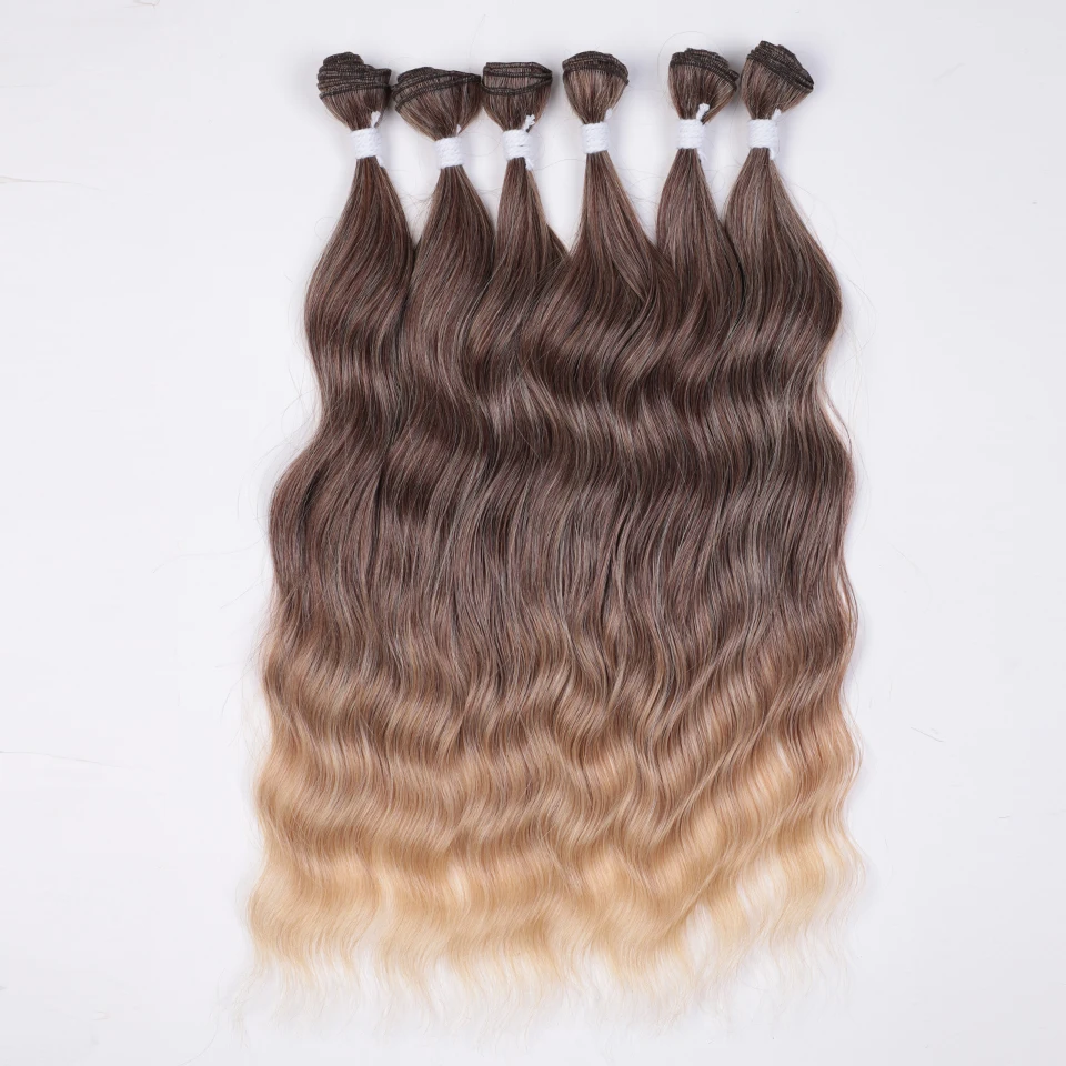Synthetic Natural Wave Bundles Hair Extensions Ombre Blonde Hair Weave Bundles 6Pcs/Pack 20 inch Heat Resistant Fiber hair extensions