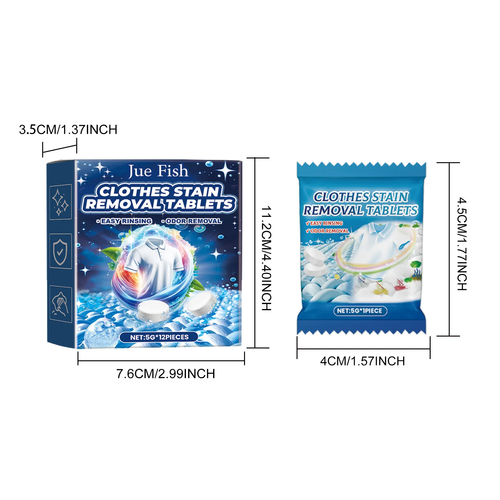 Jue-Fish 12pcs Fabric Stain Removal Tablets Stubborn Dirt Oil Clean Bleach Clothes Decontamination Clothing Cleaning Tablets