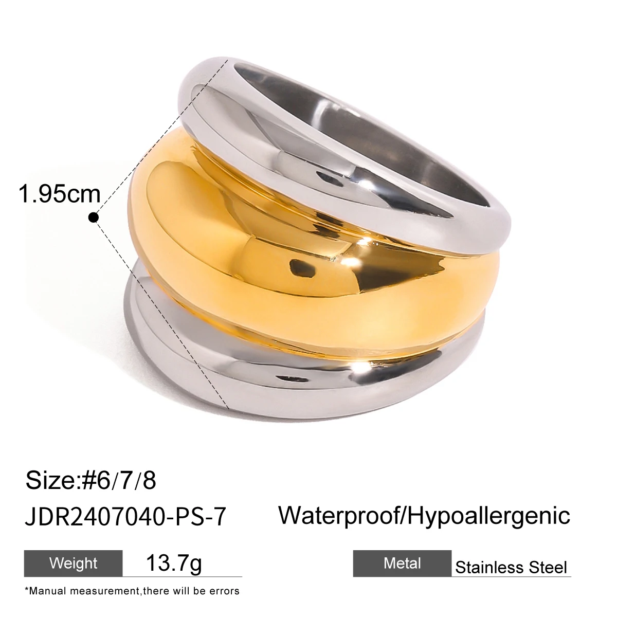Uworld Stainless Steel Layered Metal Texture Ring Occident Simple Silver Gold Mixed Finger for Women Jewelry кольцо женское 6
