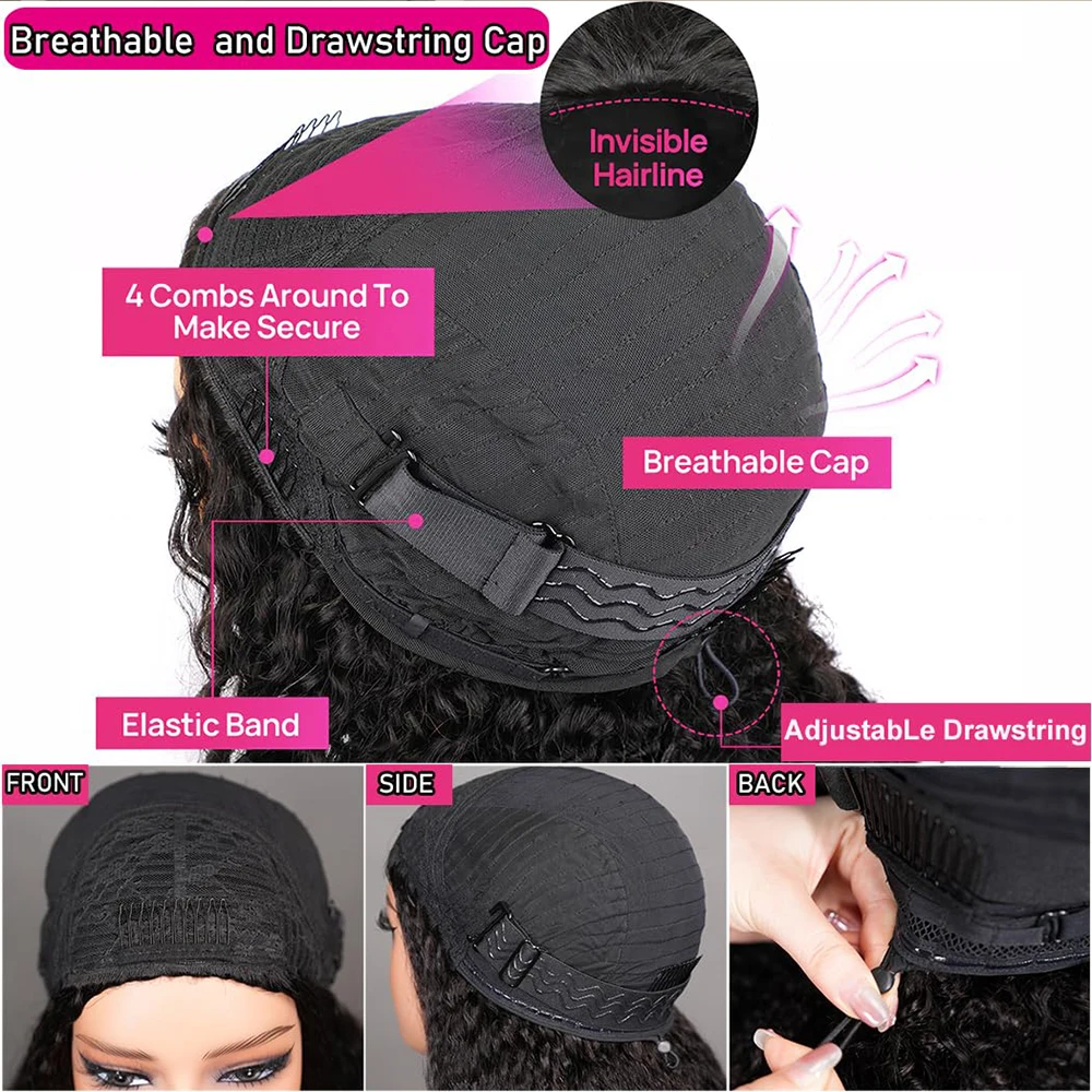 Half Wigs Human Hair Deep Curly Real Glueless Wigs Human Hair 3 IN 1 Half Wig With Drawstring 250 Density Curly Half Wigs