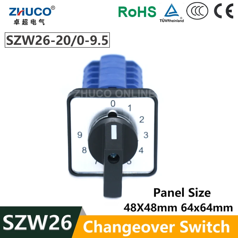 SZW26/LW26-20 20A 12 Terminals 3 Poles 2 Positions 48X48 mm Panel SZW26/LW26  -20/ SZW26/LW26-20/0-6.3 20A 3 Phase 12 Screws 7 Position 48x48mm Panel