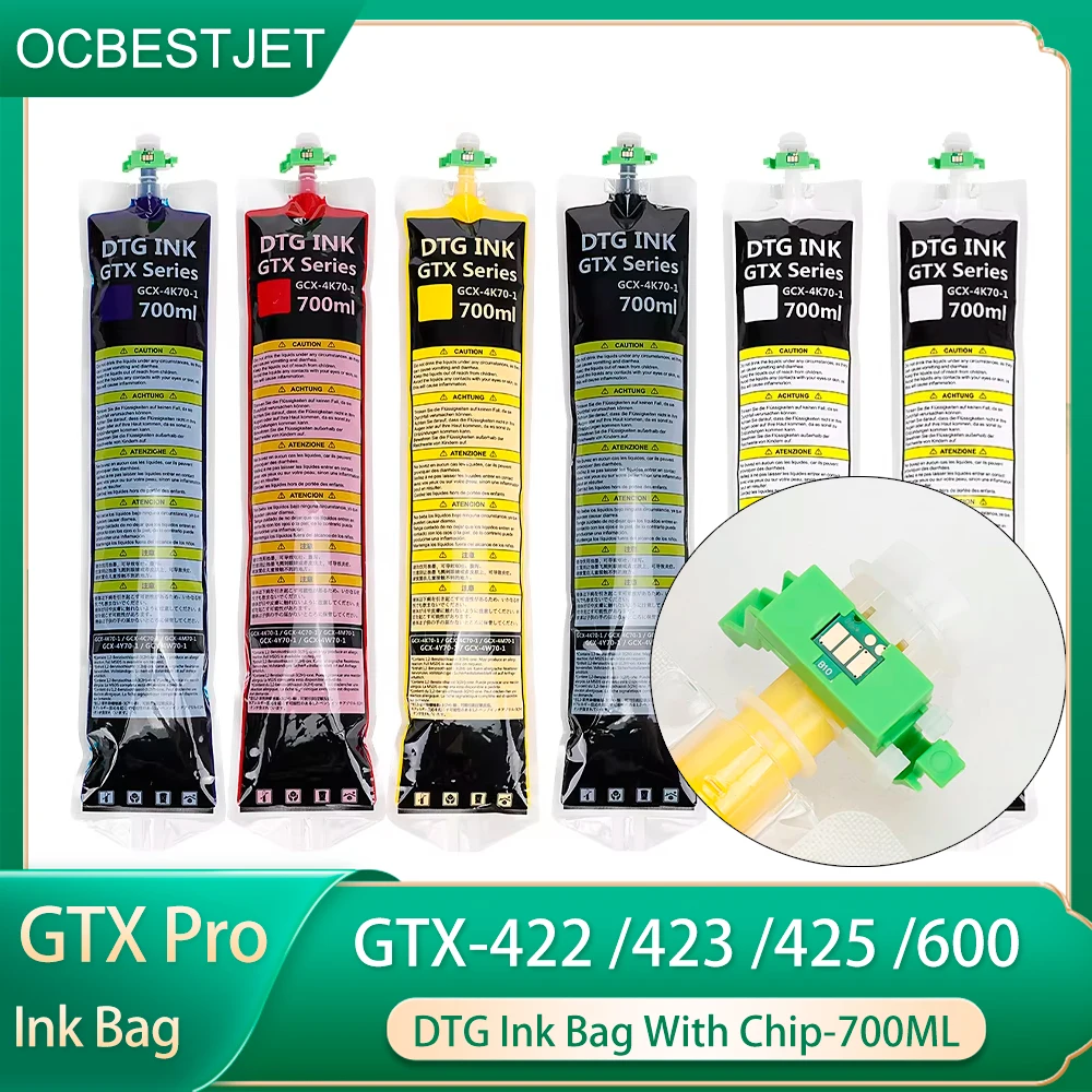 700ML/Bag For Brother GTX DTG Textile Ink Bag With Chip For Brother GTX-422 GTX-423 424 GTX-425 GTX-600 GTX PRO Series Printer