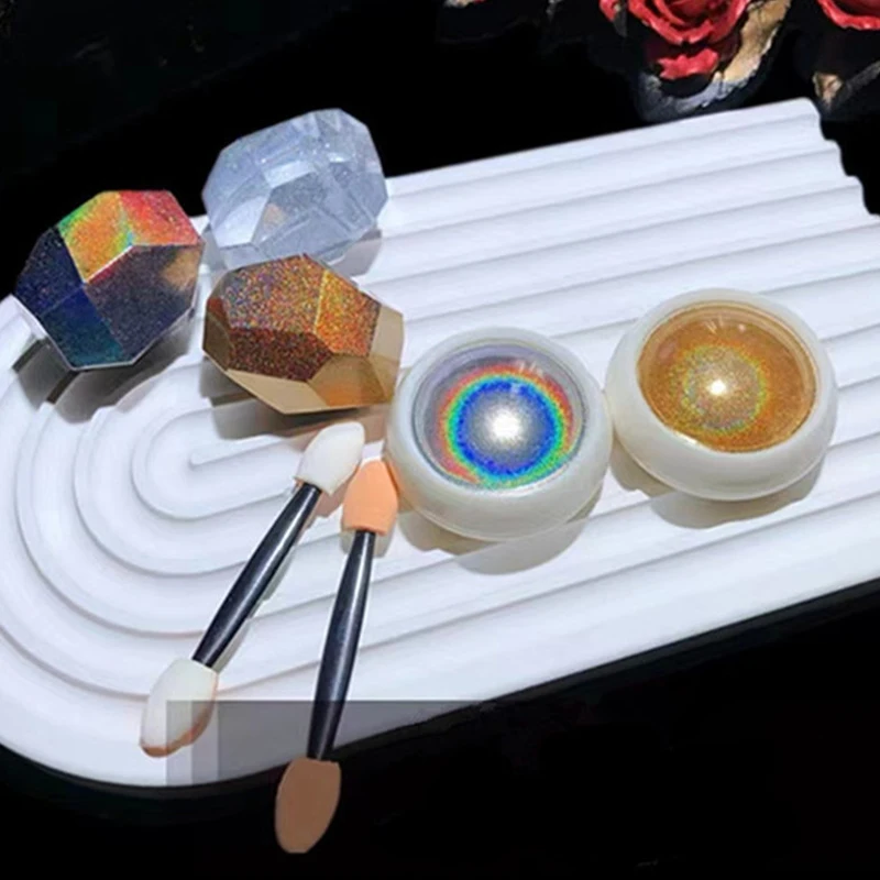 Nail Powder Nail Glitter Nail Pigment 1Jar(0.5g)Rainbow Laser Nail Glitter Powder Mirror Pigment Chrome 6Color Iridescent Holo Dust Nail Gel Polish Supplies Powder