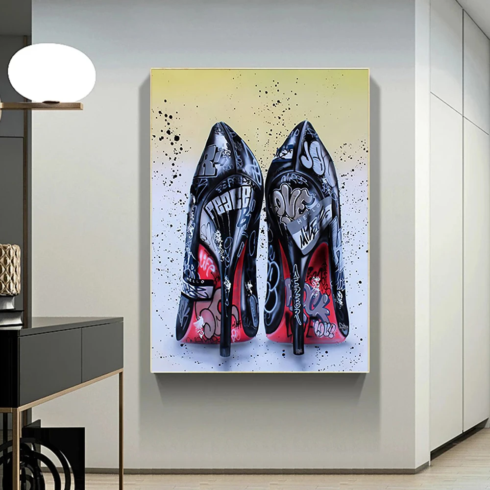 Graffiti Art Louboutin Heels Canvas Painting Girl Bedroom Decor Poster E Stampe Immagini Di Moda Per La Decorazione Del Soggiorno