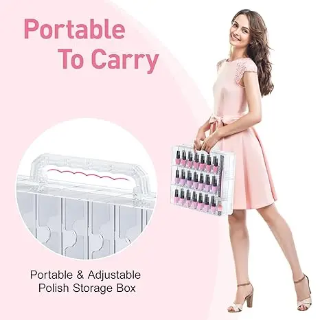 48-Bottle Transparent Nail Polish Organizer. Features an Adjustable Divider and Double-Side Design. Ideal for Gel Nail Polish 5