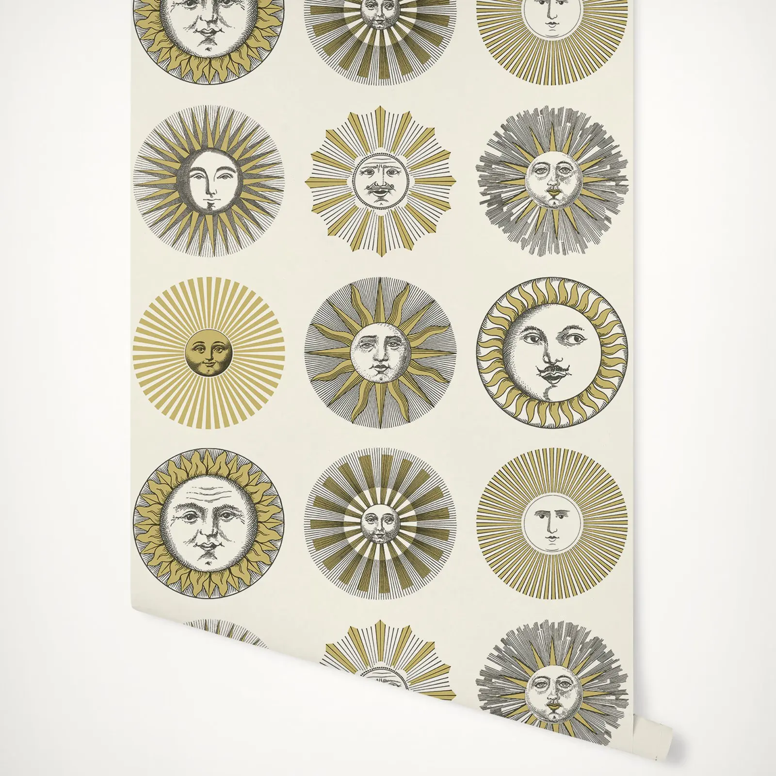 Creme e Ouro Soli Wallpaper Papel de Parede Escandinavo Bonito Sun Head Enfrentando