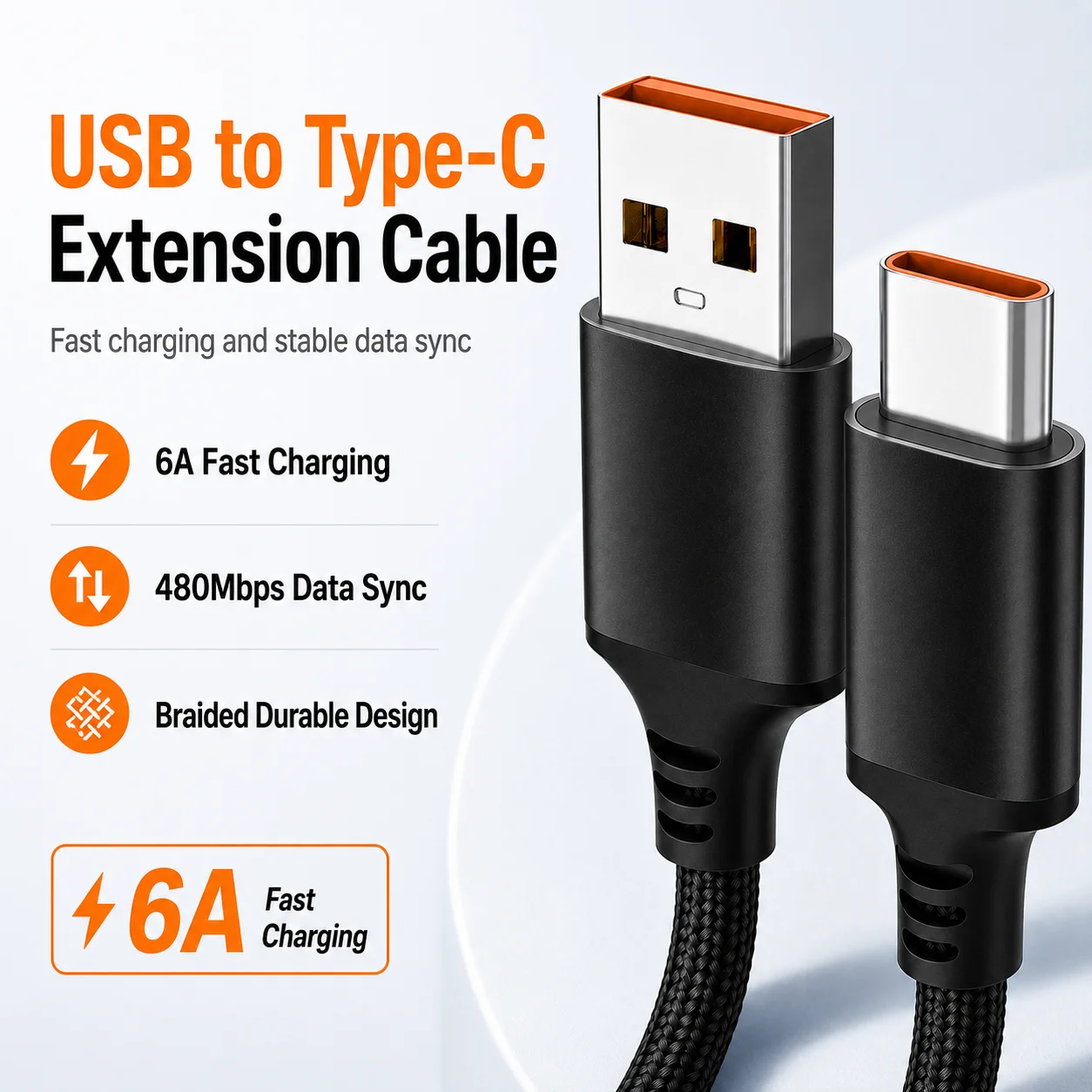 Fast Charging USB A to C Nylon Braided Cable - Durable & High-Speed Data Transfer