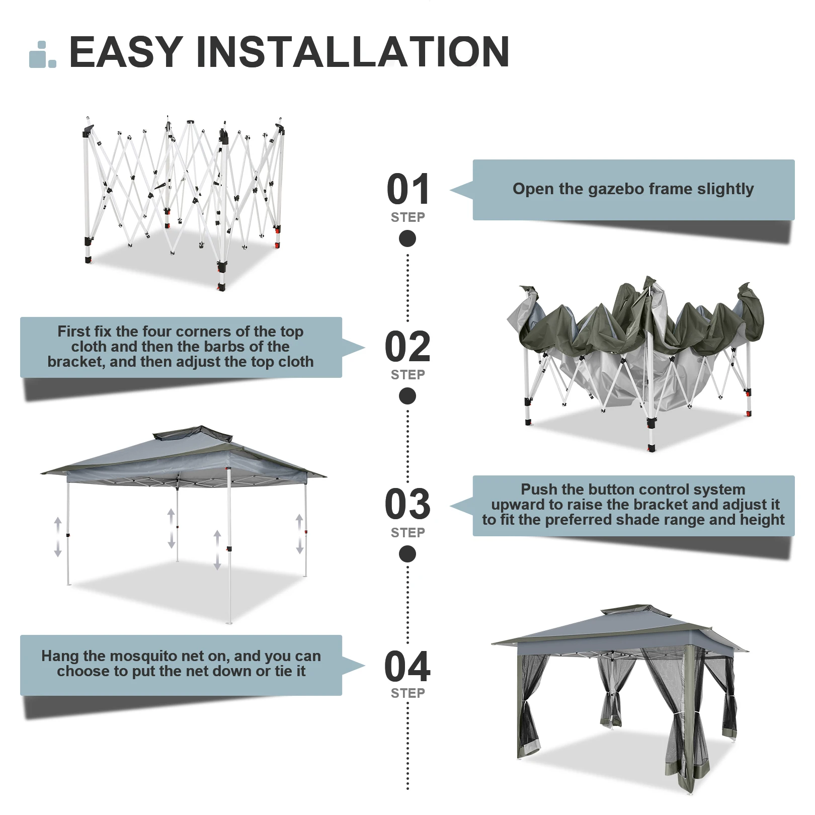 3x3M Waterproof Stable Folding Pavilion,Pop-up Garden Pavilion with 4 sidewalls Mosquito Net,Party tent,Double roof For Garden