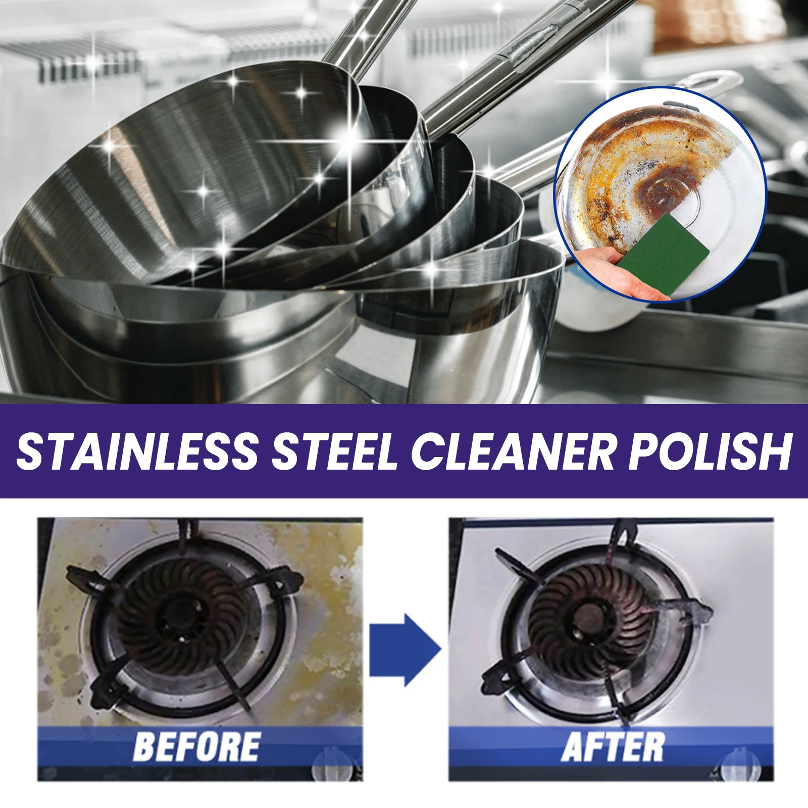 Stainless Steel Cleaning Paste Kitchen Cooktop  Stubborn Stains Rust Clean The Bottom Of The Pan Black Stains Rust Remover