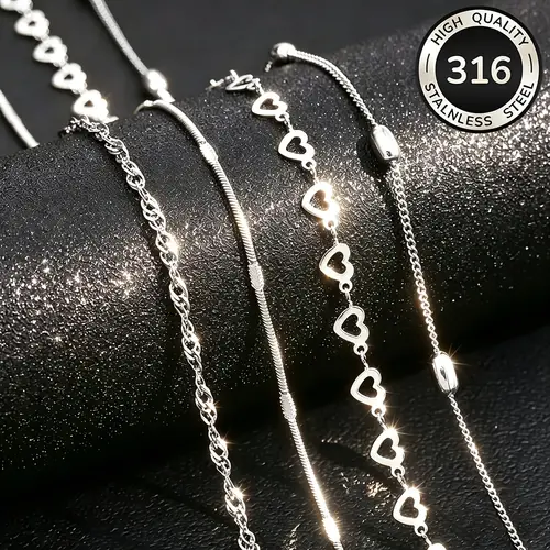 4Pcs High-Quality 18K Gold-Plated Adjustable Fashionable Stainless Steel Necklace Set – Stylish, Lightweight, Suitable for Street Wear, Travel, Outdoor Activities, and Parties, Is the Perfect Jewelry Gift for Holidays and Graduation Season, Versatile Women's Fashion Necklace - Image 7