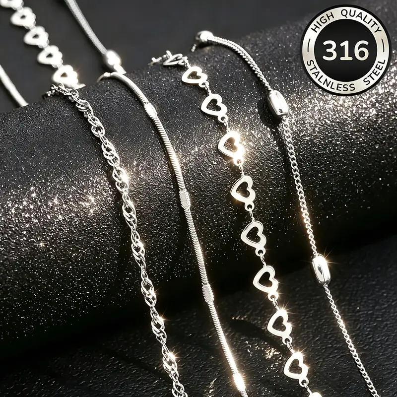 4Pcs High-Quality 18K Gold-Plated Adjustable Fashionable Stainless Steel Necklace Set – Stylish, Lightweight, Suitable for Street Wear, Travel, Outdoor Activities, and Parties, Is the Perfect Jewelry Gift for Holidays and Graduation Season, Versatile Women's Fashion Necklace - Image 7