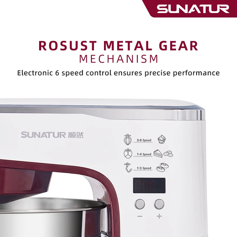SUNATUR Kneader 5.5L Flour Dough Machine 110V/220V Stand Mixer 1300W Electric Pastry Blender Kitchen Machines Kneading 3