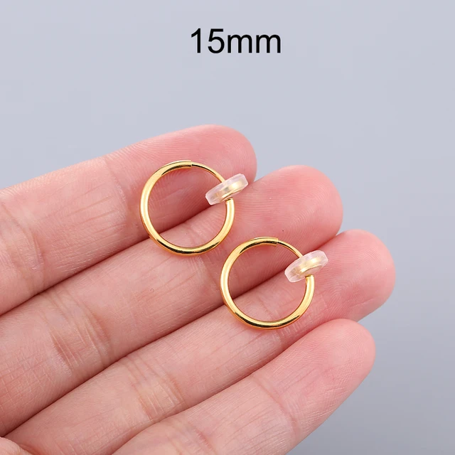 1 Pair Gold Silver Punk Hoop Earrings For Couple Fake Hoops Ear Clip Earrings Without Holes Ear Cuffs For Non Pierced Ears Gold 15mm