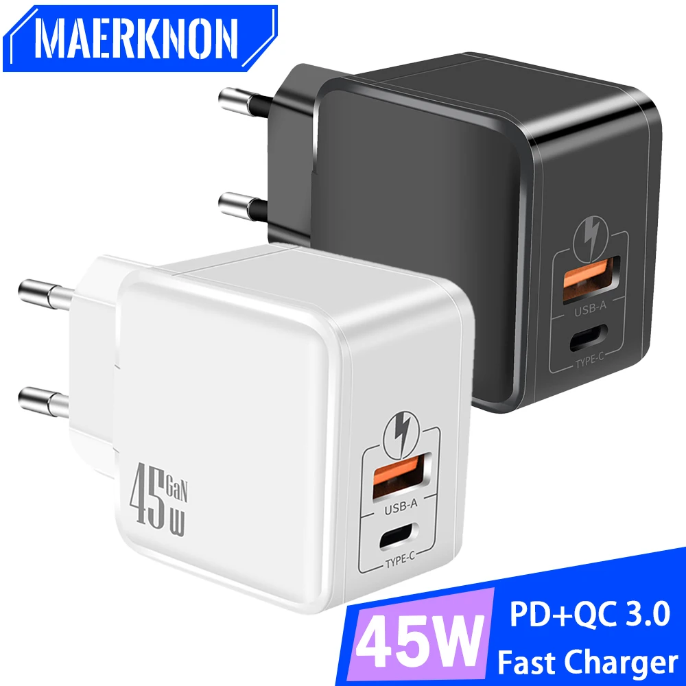 Gan Usb Pd Charger 45W 2 Porte Tipo C Caricatore Da Muro Caricatore Rapido 3.0 Per Iphone Xiaomi Samsung Huawei Usb C Adattatore Di Ricarica Del Telef