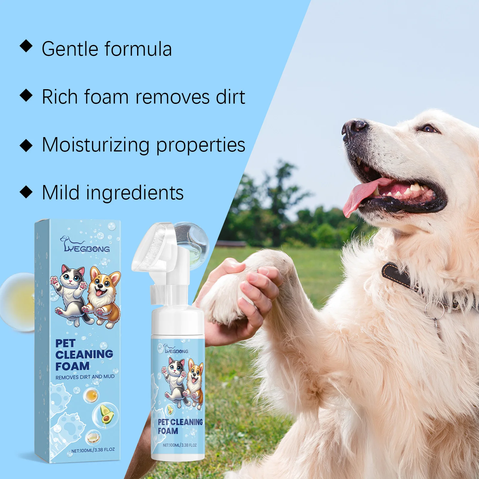 Yegbong 100ml Soothing Pet Paws Cleaning Foam Foot Wash Dog Cat Paw Dirt Odor Remover Moisturizing Nourishing Pet Paw Cleanser