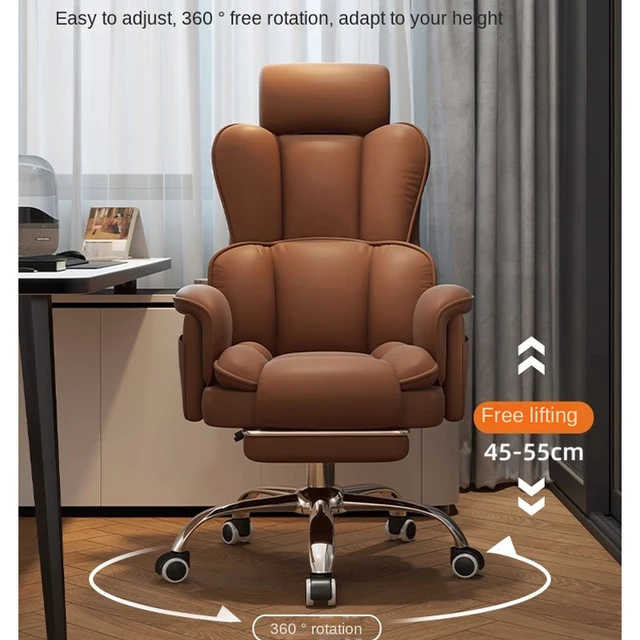 Comfortable Sedentary Ergonomic Chair Latex Pads Steel Feet PU Leather