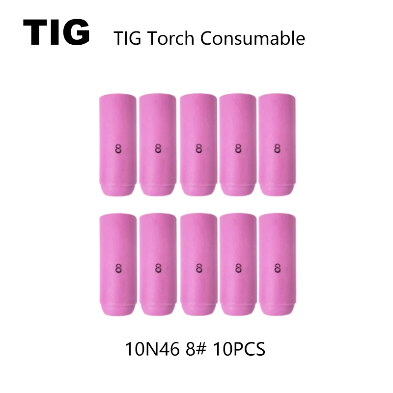 10pcs TIG Alumina Ceramic Nozzles Gas Lens Cup Tig Welding Consumables 10N46 8# Fit Argon Arc Welding Torch WP 17 18 26 Series