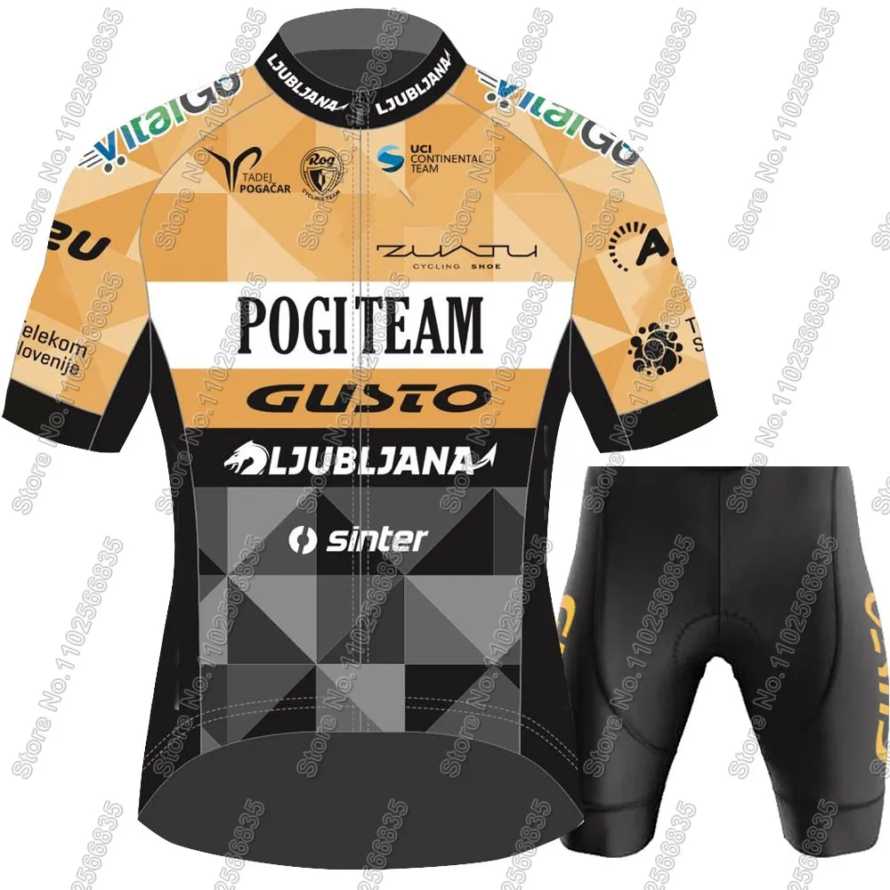 Ljubljana Gusto Team 2025 Cycling Set Men Short Sleeve Slovenia Clothing Orange Road Bike Shirts Suit Bicycle Bib Shorts MTB 3