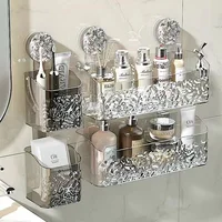 Bathroom Shelves Suction Cup Wall Mount Corner Storage Shelf Glacier Pattern Suction Cup Cosmetic Shelf with Strong Load-bearing 1