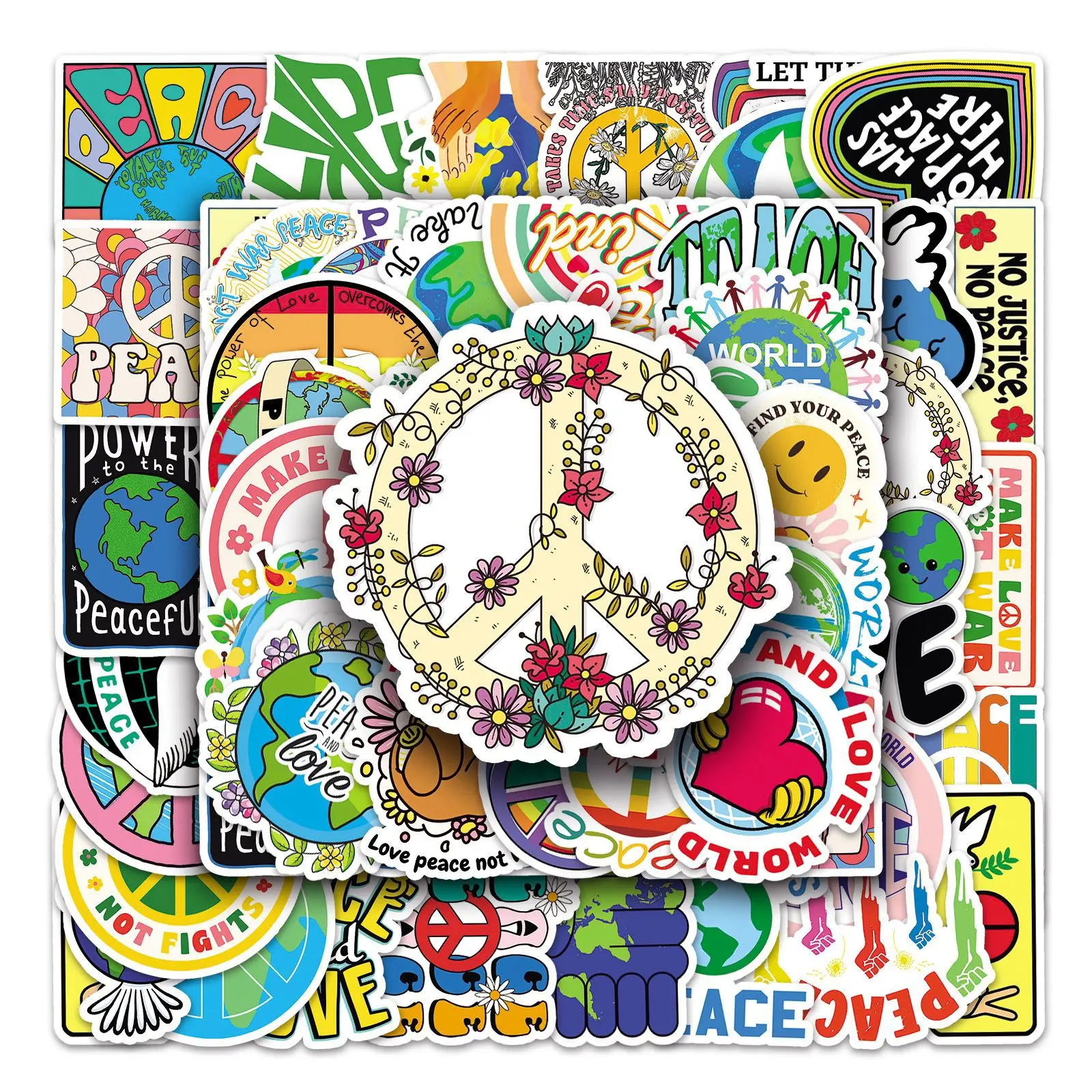 

10/30/50PCS Cartoon World Peace Stickers Flower Graffiti Decals Toys Gift DIY Laptop Phone Suitcase Car Waterproof Art Sticker