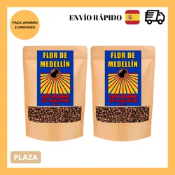 Flor de Medellín Café en Grano 100% Natural - 2 Bolsas de 500 gr - Taza de Café con mucho Aroma y Sabor Intenso. Café 100% Tueste Natural. Café Origen Colombia.
