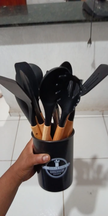 Silicone Colher Kit para Cozinha, BPA Antiferrugem, Madeira Conjunto de Utensílios De Cozinha, Jogo, 12 Peças photo review