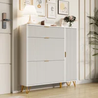 ROSAHQNDA Современный белый деревянный шкаф для обуви для прихожей, органайзер для хранения обуви с двумя откидными ящиками, боковое хранилище для обуви — изображение 3