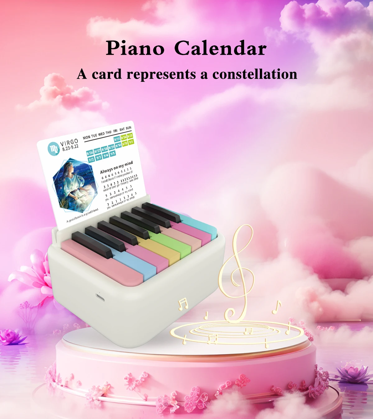 Playable Piano Desk Calendar , USB Rechargeable Mini Piano Calendar Volume Adjustable, Gift for Family and Friends (White)