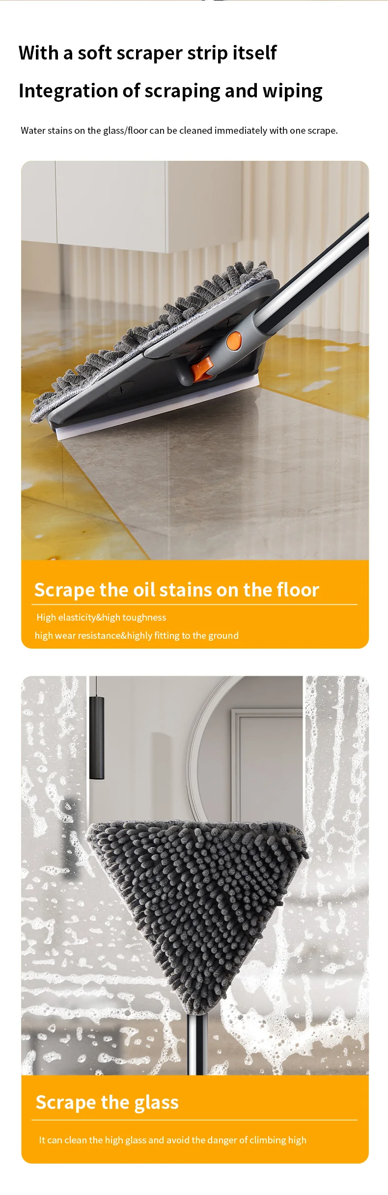 Triangle Microfiber Wall Cleaning Mop With Long Handle Adjustable Dry And Wet Dust Mop For Floor Ceiling Window Wall Cleaning_voghion.com