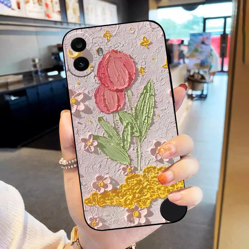 Floral Black Silicone Protective Bumper Case - Soft TPU Cover