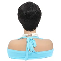 Perruque courte coupe pixie en cheveux humains, couleur noire, ondulée, effet naturel, pour femmes noires 5