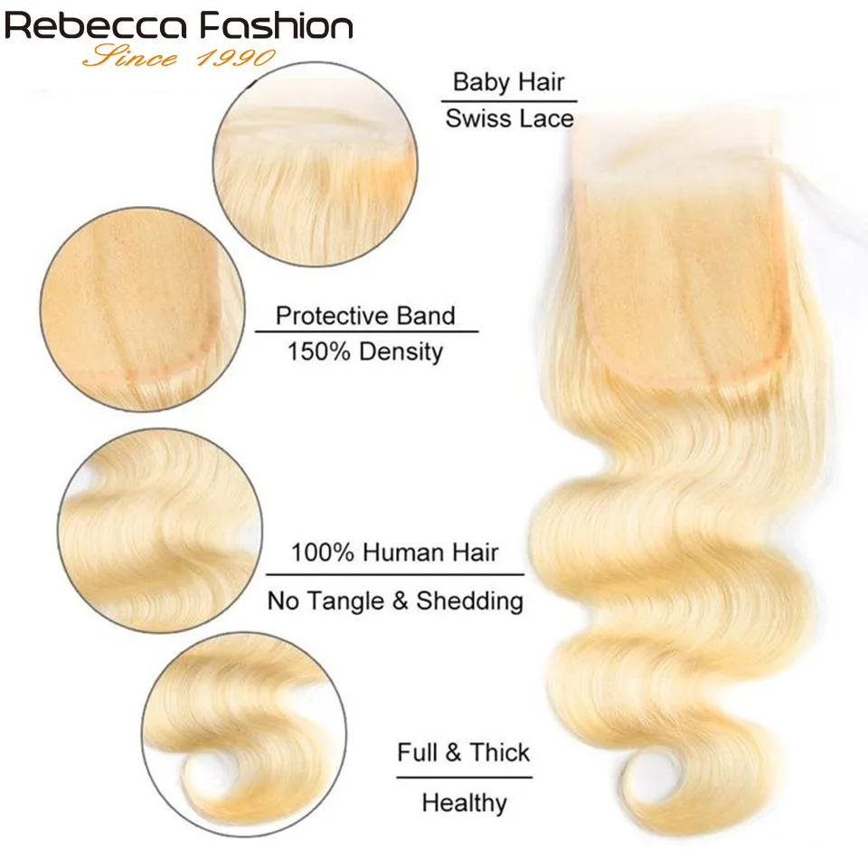 613 Blonde Body Wave Human Hair Lace Closure human hair closure human hair lace product 4X4 Middle / Three Part Brazilian Body Wave Closure Pre Plucked Transparent Lace