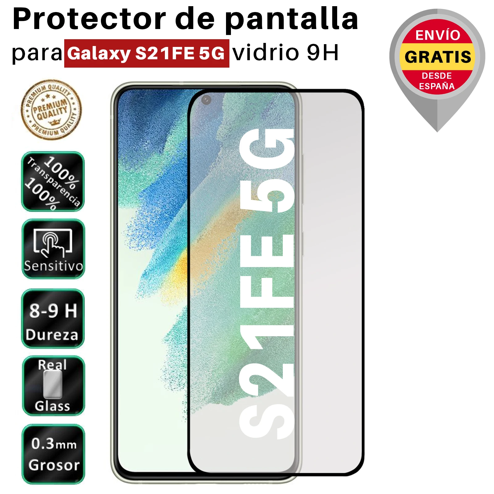 Pellicola Salvaschermo Per Samsung S21Fe 5G Vetro Temperato Nero Pieno