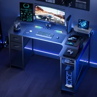 L-Shape Gaming Desk with Drawers, Carbon Fiber Computer Desk with Monitor Arm, Gaming Desk for Home Office Desks 1